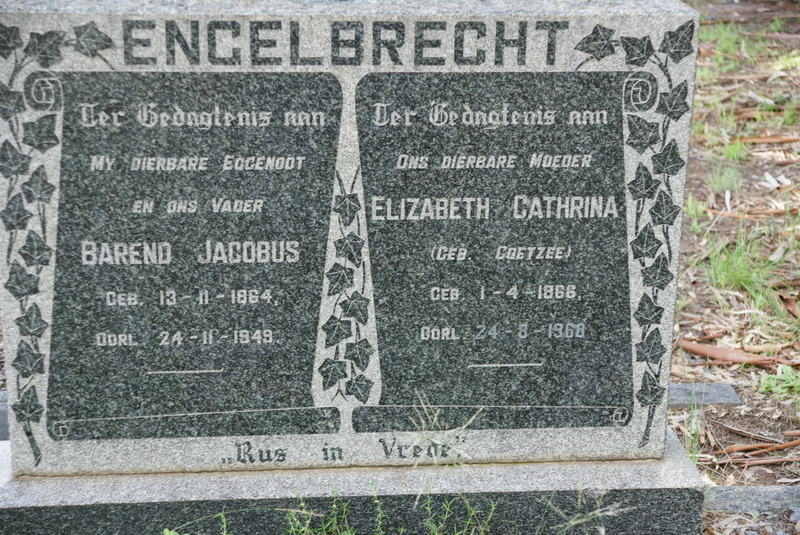 ENGELBRECHT Barend Jacobus 1864-1949 & Elizabeth Cathrina COETZEE 1866-1968