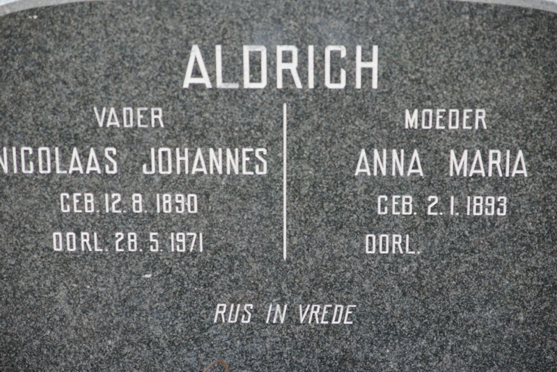 ALDRICH Nicolaas Johannes 1890-1971 & Anna Maria 1893-