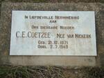 COETZEE C.E. nee VAN NIEKERK 1871-1949
