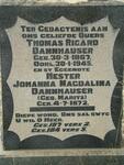 DANNHAUSER Thomas Rigard 1867-1945 & Hester Johanna Magdalina MARITZ 1872-