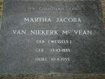 McVEAN Martha Jacoba van Niekerk nee WESSELS 1885-1955