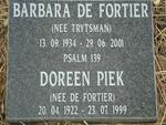 FORTIER Barbara, de nee TRYTSMAN 1934-2001 :: PIEK Doreen nee DE FORTIER 1922-1999