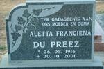 PREEZ Aletta Franciena, du 1916-2001