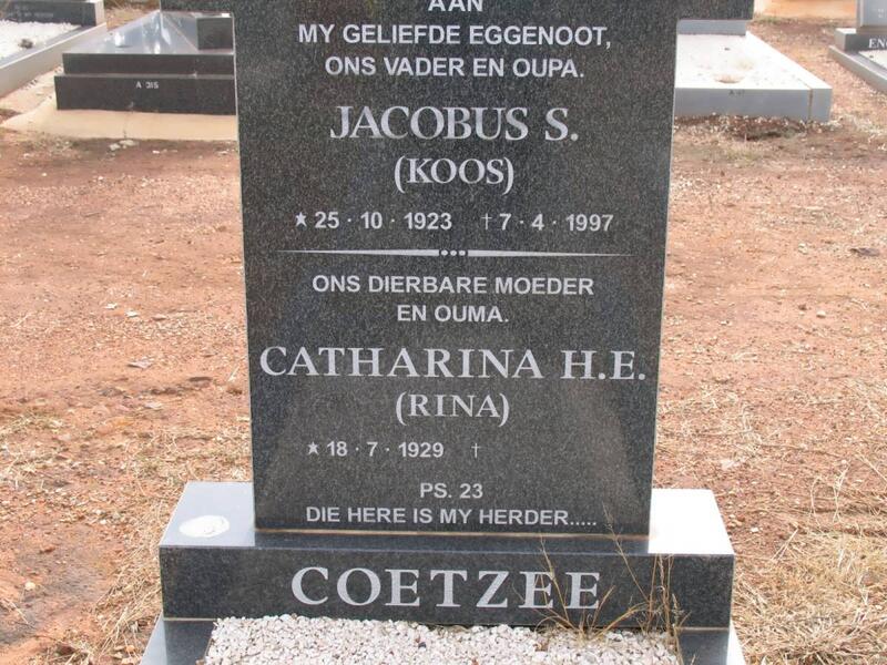 COETZEE Jacobus S. 1923-1997 & Catharina H.E. 1929-