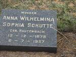 SCHUTTE Anna Wilhelmina Sophia nee RAUTENBACH 1879-1957