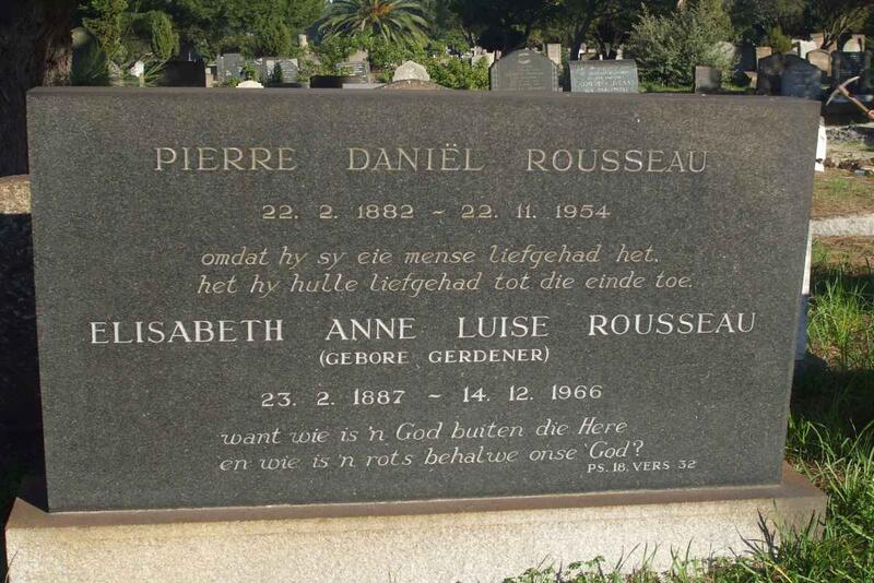 ROUSSEAU Pierre Daniel 1882-1954 & Elizabeth Anne Luise GERDENDER 1887-1966