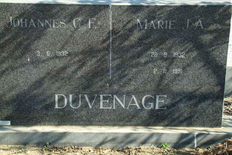 DUVENAGE Johannes C.F. 1932- & Marie J.A. 1932-1991