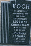 KOCH Lodewyk Christiaan 1920-1991 & Johanna Leonora 1923-1991