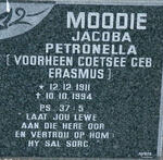 MOODIE Jacoba Petronella formerly COETSEE nee ERASMUS 1911-1994