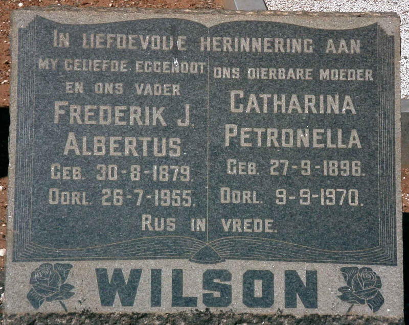 WILSON Frederik J. Albertus 1879-1955 & Catharina Petronella 1896-1970