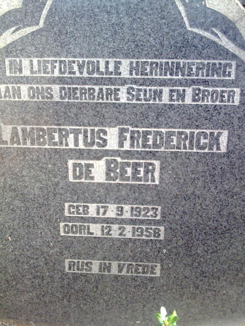 BEER Lambertus Frederick, de 1923-1958