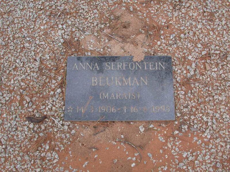 BEUKMAN Anna Serfontein nee MARAIS 1906-1995