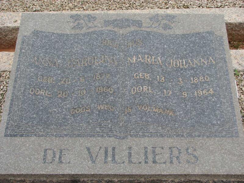 VILLIERS Anna Carolina, de 1877-1960 :: DE VILLIERS Maria Johanna 1880-1964