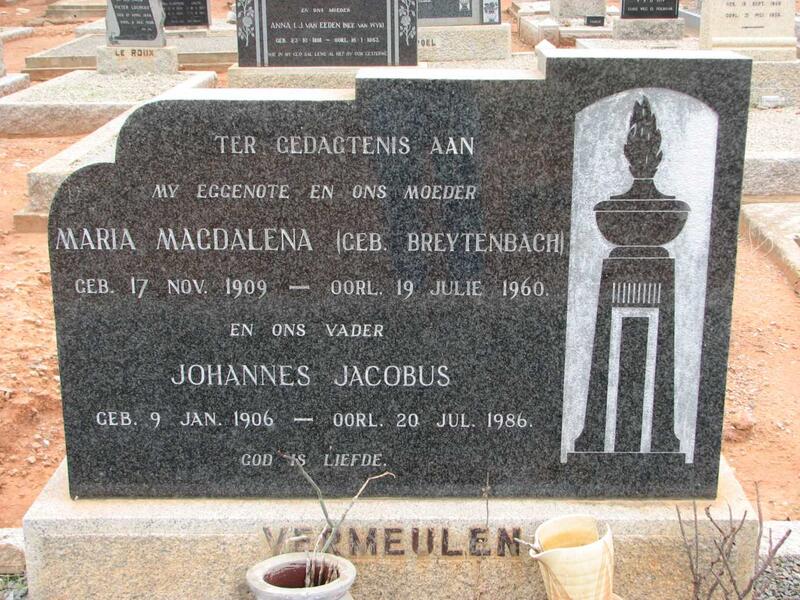 VERMEULEN Johannes Jacobus 1906-1986 & Maria Magdalena BREYTENBACH 1909-1960