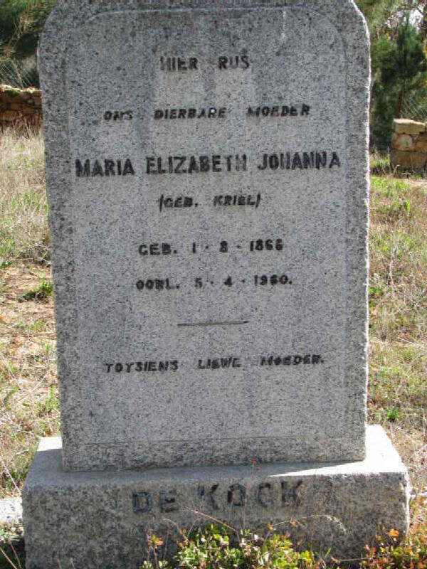 KOCK Maria Elizabeth, de nee KRIEL 1866-1960