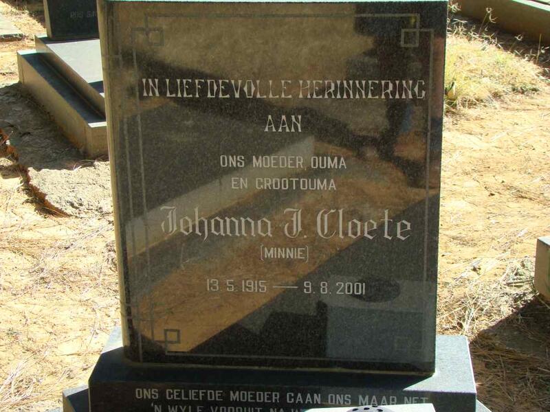 CLOETE Johanna J. nee MINNIE 1915-2001