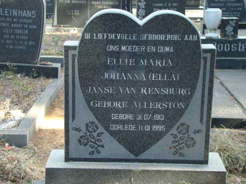 RENSBURG Ellie Maria Johanna, Janse van nee ALLERSTON 1913-1995