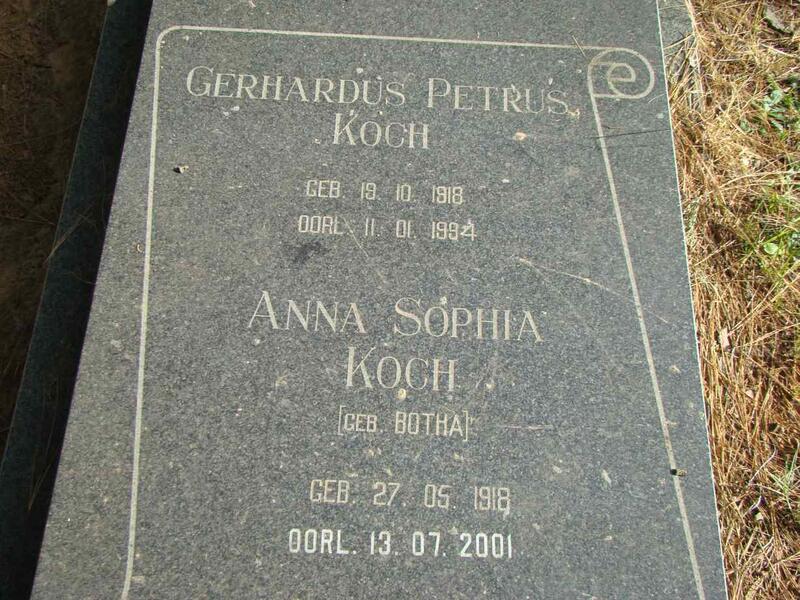 KOCH Gerhardus Petrus 1918-1994 & Anna Sophia BOTHA 1918-2001