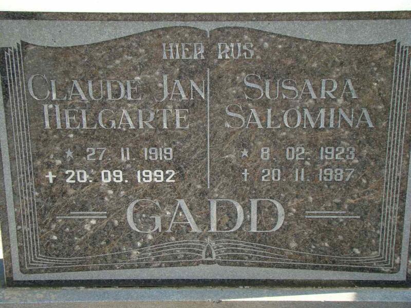 GADD Claude Jan Helgarte 1919-1992 & Susara Salomina 1923-1987