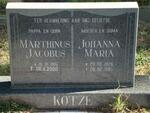 KOTZE Marthinus Jacobus 1916-2000 & Johanna Maria 1926-1995