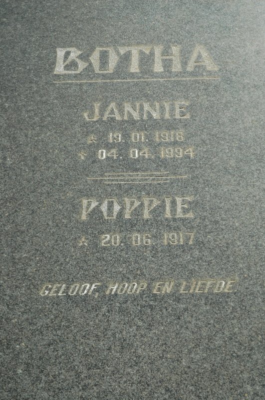 BOTHA Jannie 1918-1994 & Poppie 1917-