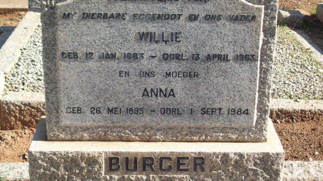 BURGER Willie 1883-1963 & Anna 1895-1984