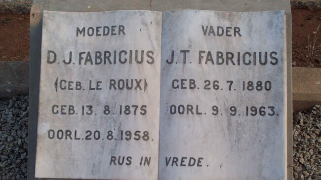 FABRICIUS J.T. 1880-1963 & D.J. LE ROUX 1875-1958