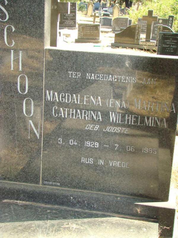 SCHOON Magdalena Marina Catharina Wilhelmina nee JOOSTE 1929-1985