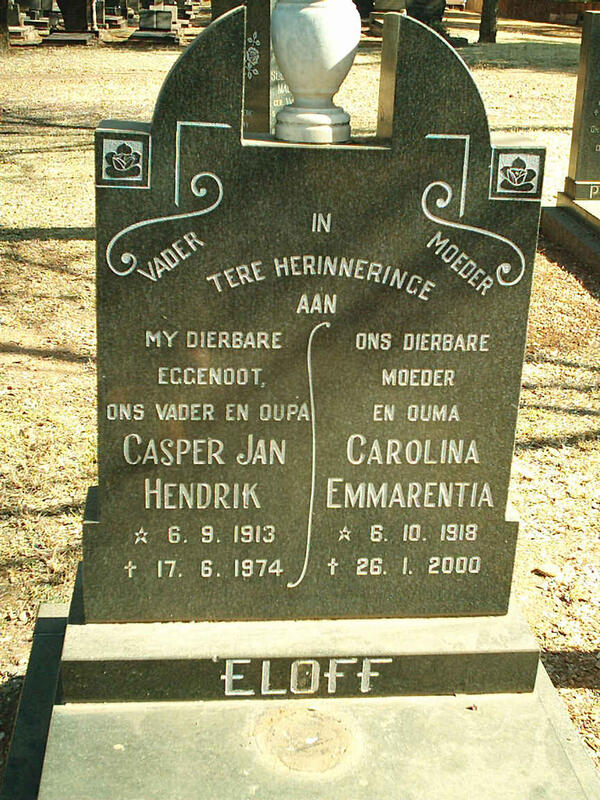 ELOFF Casper Jan Hendrik 1913-1974 & Carolina Emmarentia 1918-2000