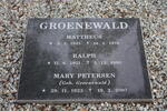 GROENEWALD Mattheus 1921-1978 :: PETERSEN Mary nee GROENWALD 1923-2007 :: GROENEWALD  Ralph 1931-1995