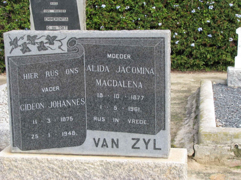 ZYL Gideon Johannes, van 1875-1948 & Alida Jacomina Magdalena 1877-1961