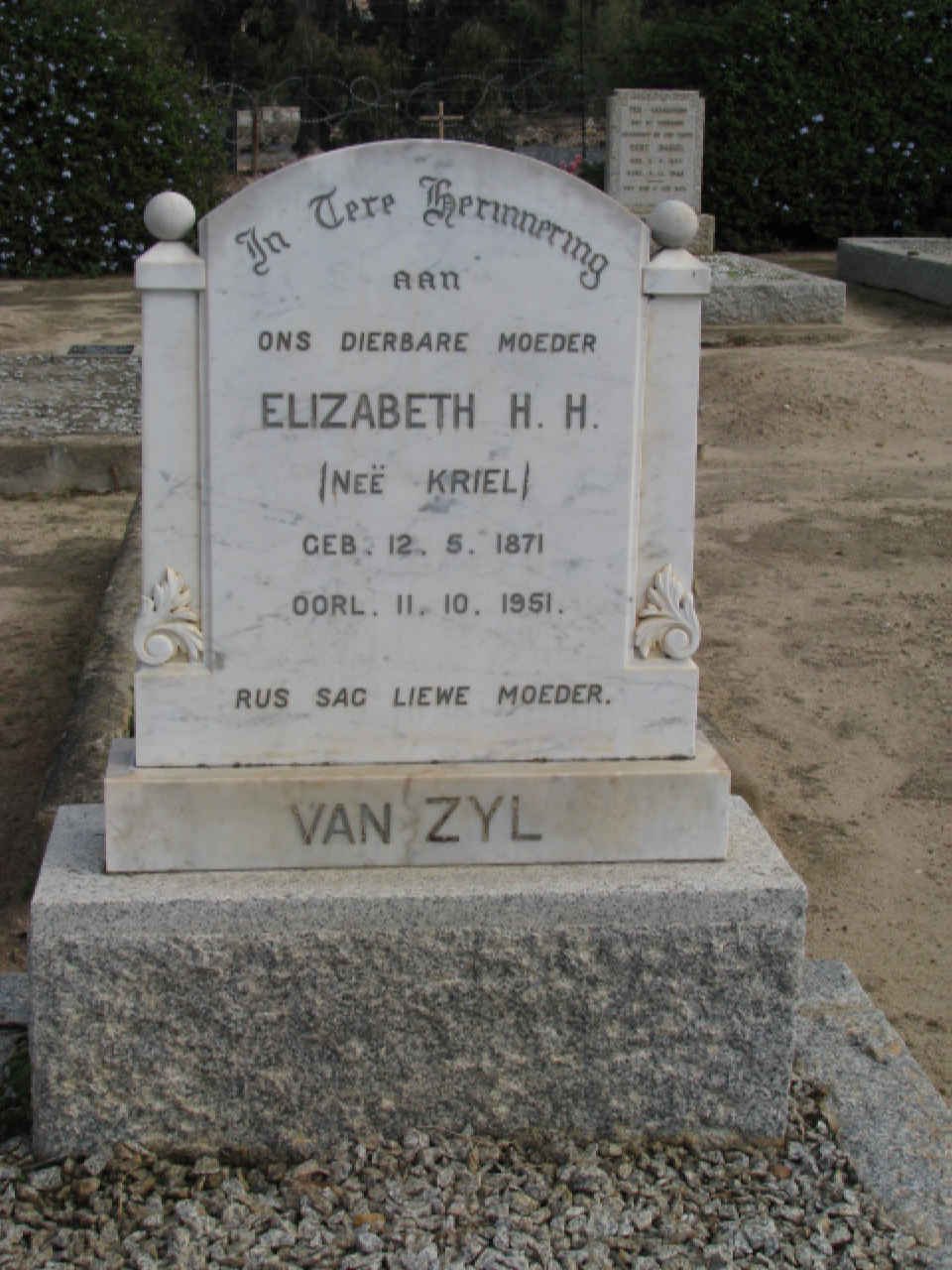 ZYL Elizabeth H.H., van nee KRIEL 1871-1951
