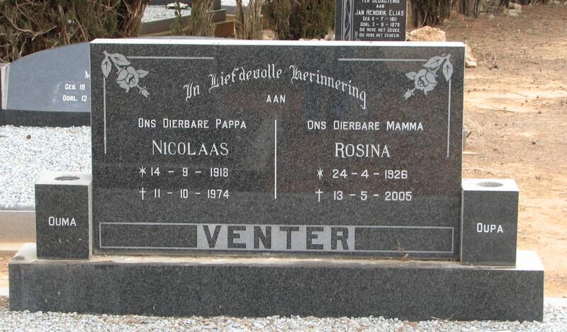 VENTER Nicolaas 1918-1974 & Rosina 1926-2005