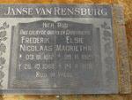 RENSBURG Frederik Nicolaas, Janse van 1912-1988 & Elsie Magrietha 1929-1996