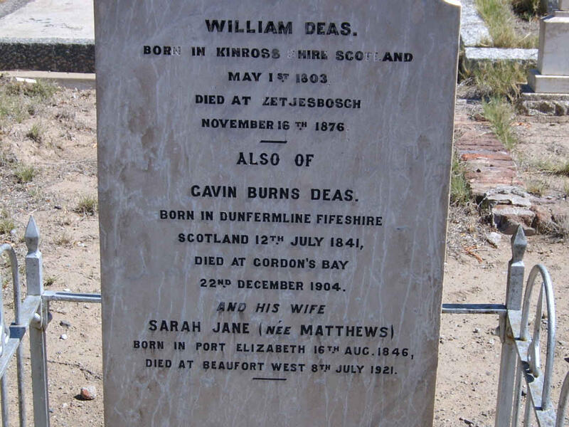 DEAS Gavin 1841-1904 & Sara Jane MATTHEWS 1846-1921 :: DEAS William 1903-1876