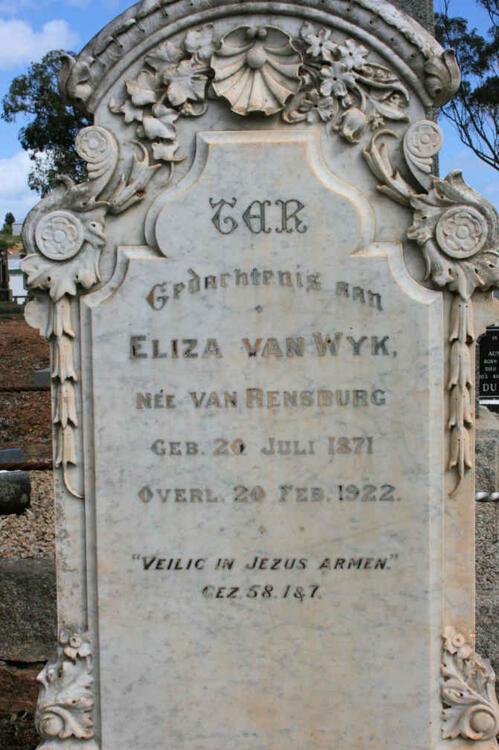 WYK Eliza, van neé VAN RENSBURG 1871-1922
