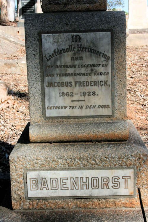 BADENHORST Jacobus Frederick 1862-1928
