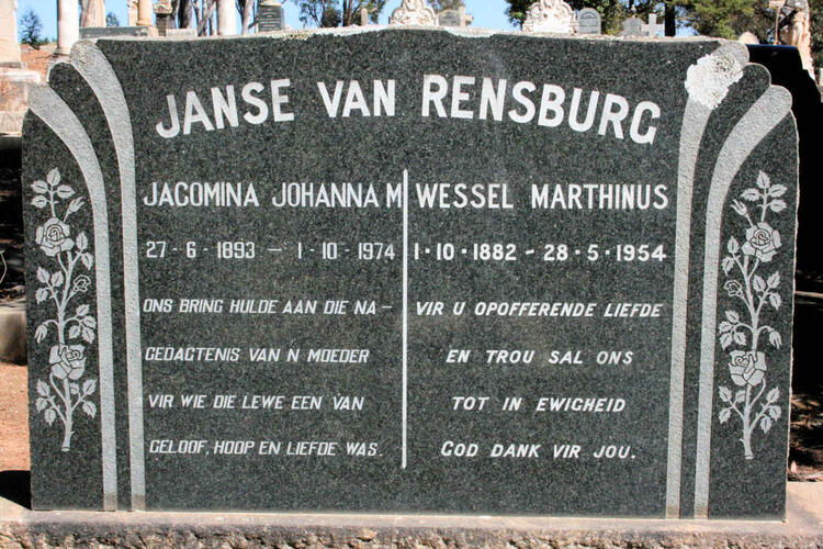 RENSBURG Wessel Marthinus, Janse van 1882-1954 & Jacomina Johanna M. 1893-1974