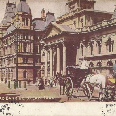 Standard Bank and G.P.O (General Post Office) Cape Town, postal cancellation 1909