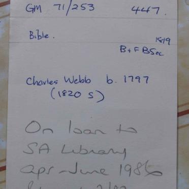 WEBB Charles, born 1797 and Sarah WILLS 1804-1868, married 1823 Grahamstown WEBB Charles, born 1797 and Sarah WILLS 1804-1868, married 1823 Grahamstown