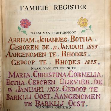 BOTHA Abraham Johannes 1895 and OLIEVIER Maria Christina 1903