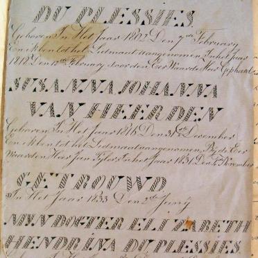 DU PLESSIES Charel Jacob, gebore 1802 en  Susanna Johanna VAN HEERDEN, gebore 1816, getroud 1833