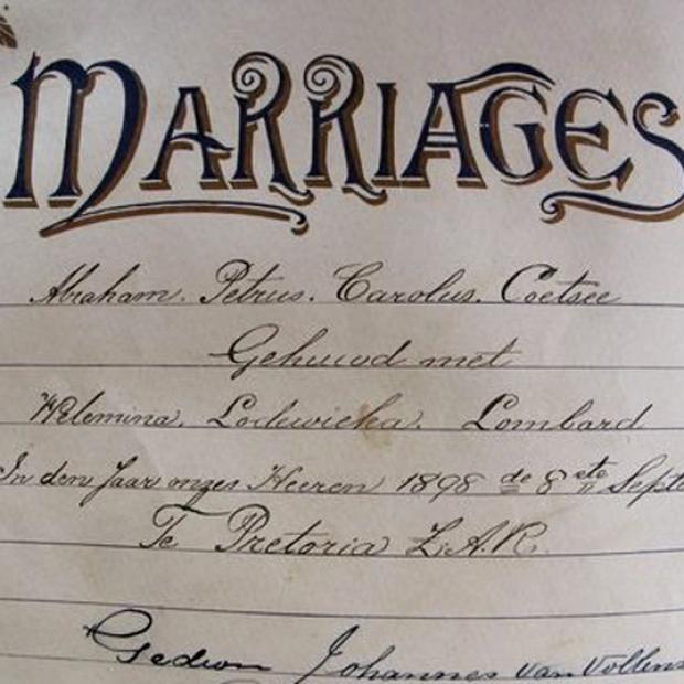 COETSEE Abraham Petrus Carolus gebore 1876 & Wilemina Lodeweika LOMBARD gebore 1881 getroud 1898