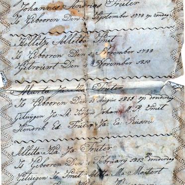 TRUTER Johannes Andries gebore 1778 &amp; Hilletje Aletta SMIT gebore 1778 getroud 1788