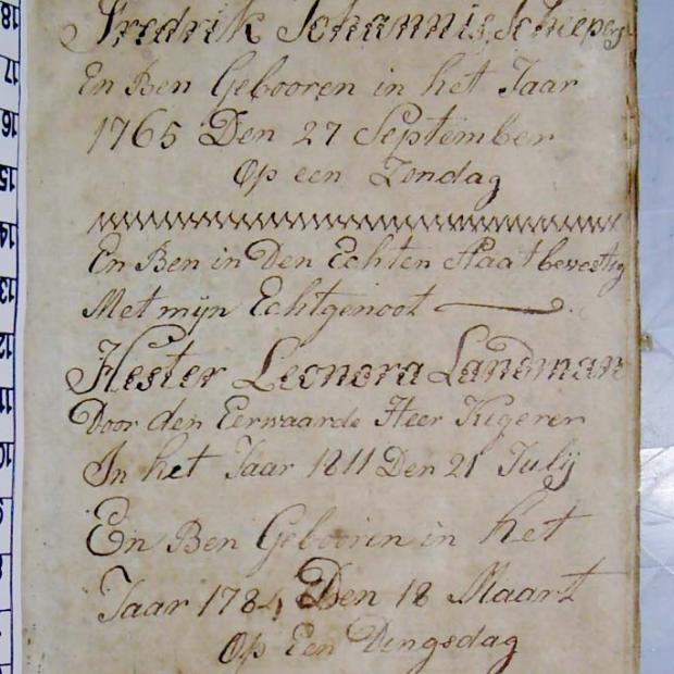 SCHEEPERS Fredrik Johannis, gebore 1765 en Hester Leonora LANDMAN, gebore 1784, getroud 1811