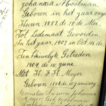 MEYER H.F.H, gebore 1868 en Cornelia Susara Johanna MOOLMAN 1887-1910, getroud 1909