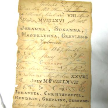 GREYLING Barend J.C., gebore 1845 en Cathrina Johanna S. HENNING, gebore 1846, getroud 1864 GREYLING Barend J.C., gebore 1845 en Cathrina Johanna S. HENNING, gebore 1846, getroud 1864