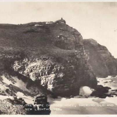 Cape Point from the Cape of Good Hope, showing old and new Lighthouses