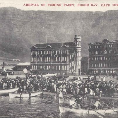 Arrival of the fishing fleet, Rogge Bay, Cape Town, postal cancellation 1909