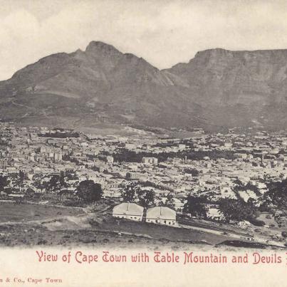 View of Cape Town with Table Mountain and Devils Pike(Peak)